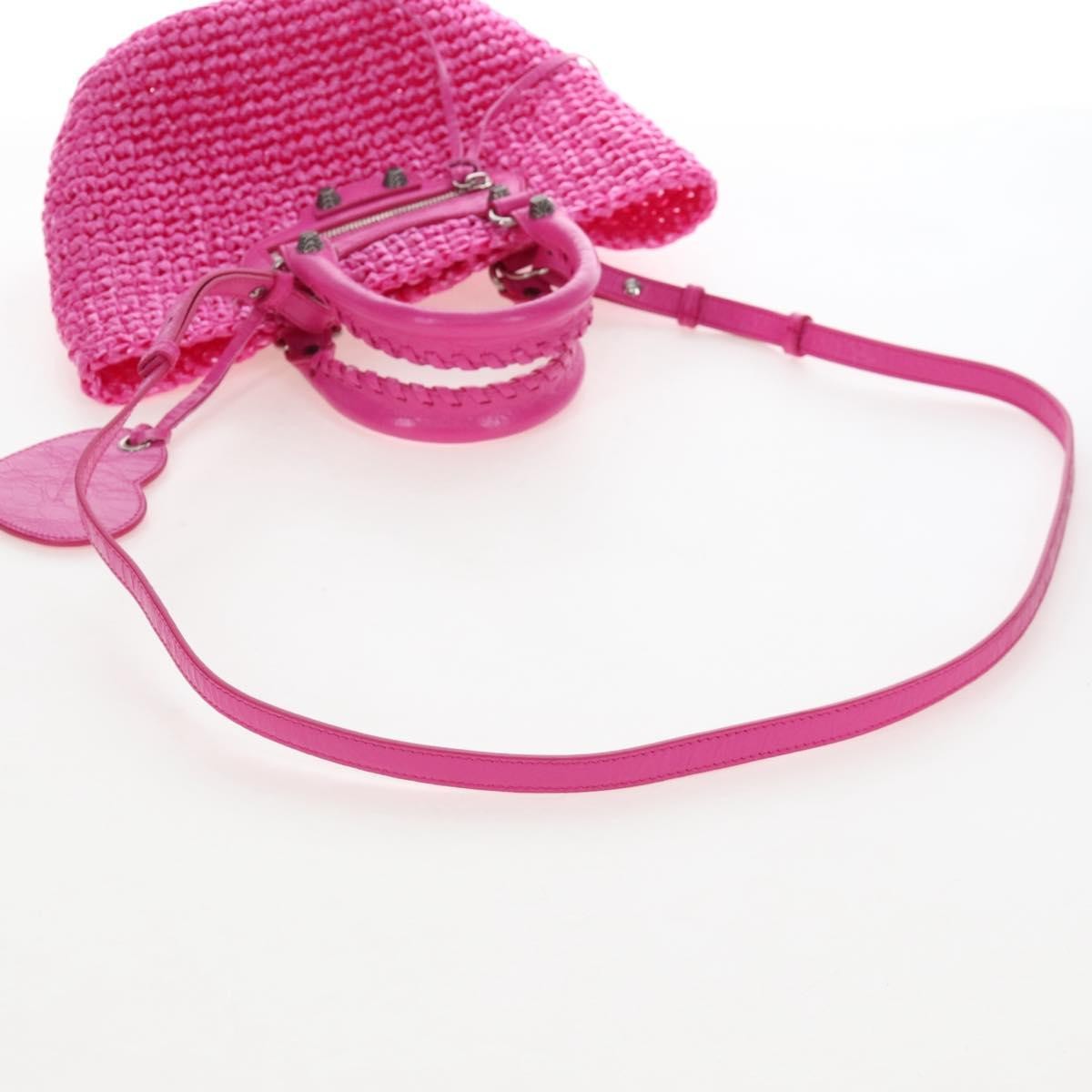 Balenciaga Le Cagole Panier Woven Raffia And Leather Pink Plastic Tote Bag Bag (Pre-Owned)