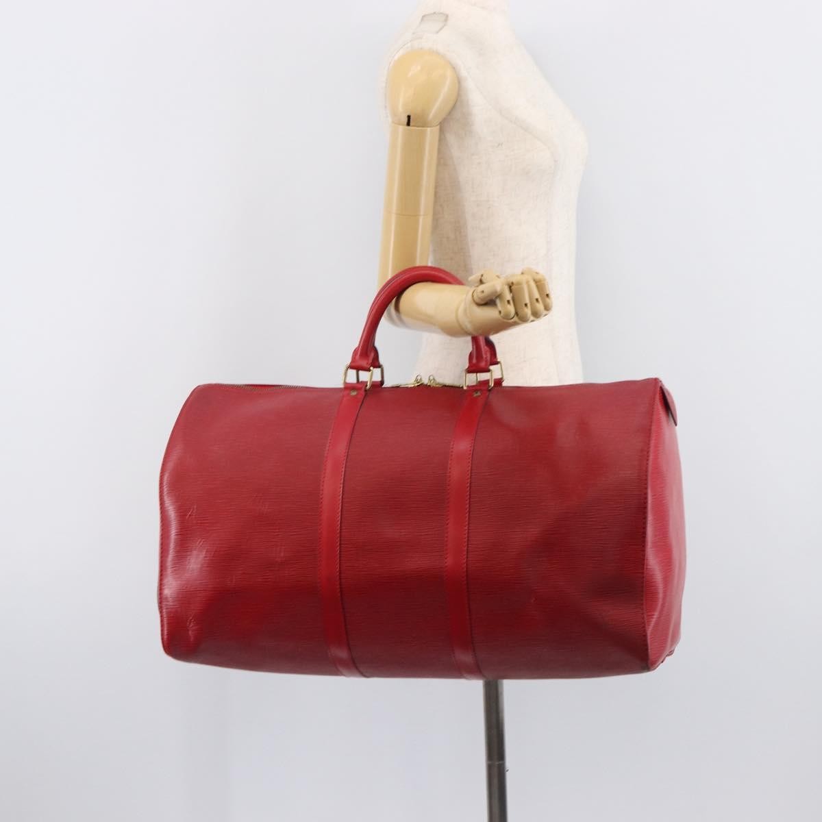 Louis Vuitton Keepall Epi Leather Red Leather Travel Bag Bag (Pre-Owned)