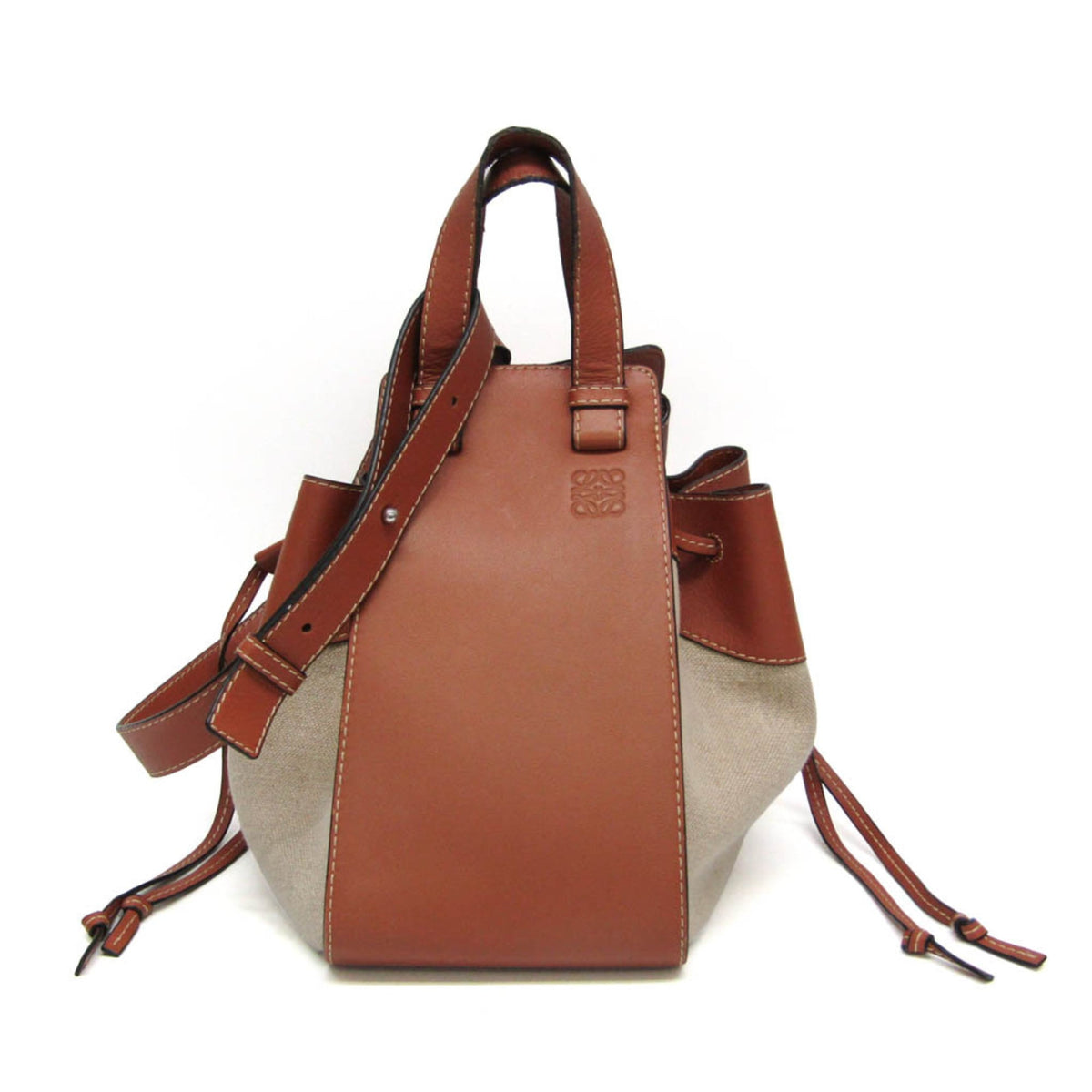 Loewe Hammock Leather And Canvas Brown Leather Handbag (Pre-Owned)