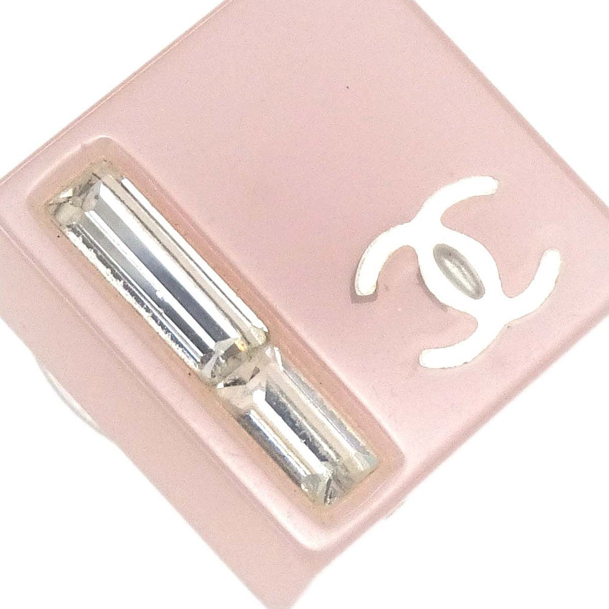 Chanel Cc Square Stud Metal With Crystals And Faux Pearls Pink Silver_Plated Earrings Jewelry (Pre-Owned)