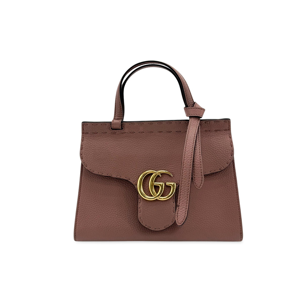 Gucci Gg Marmont Top Handle Leather Pink Leather Handbag (Pre-Owned)