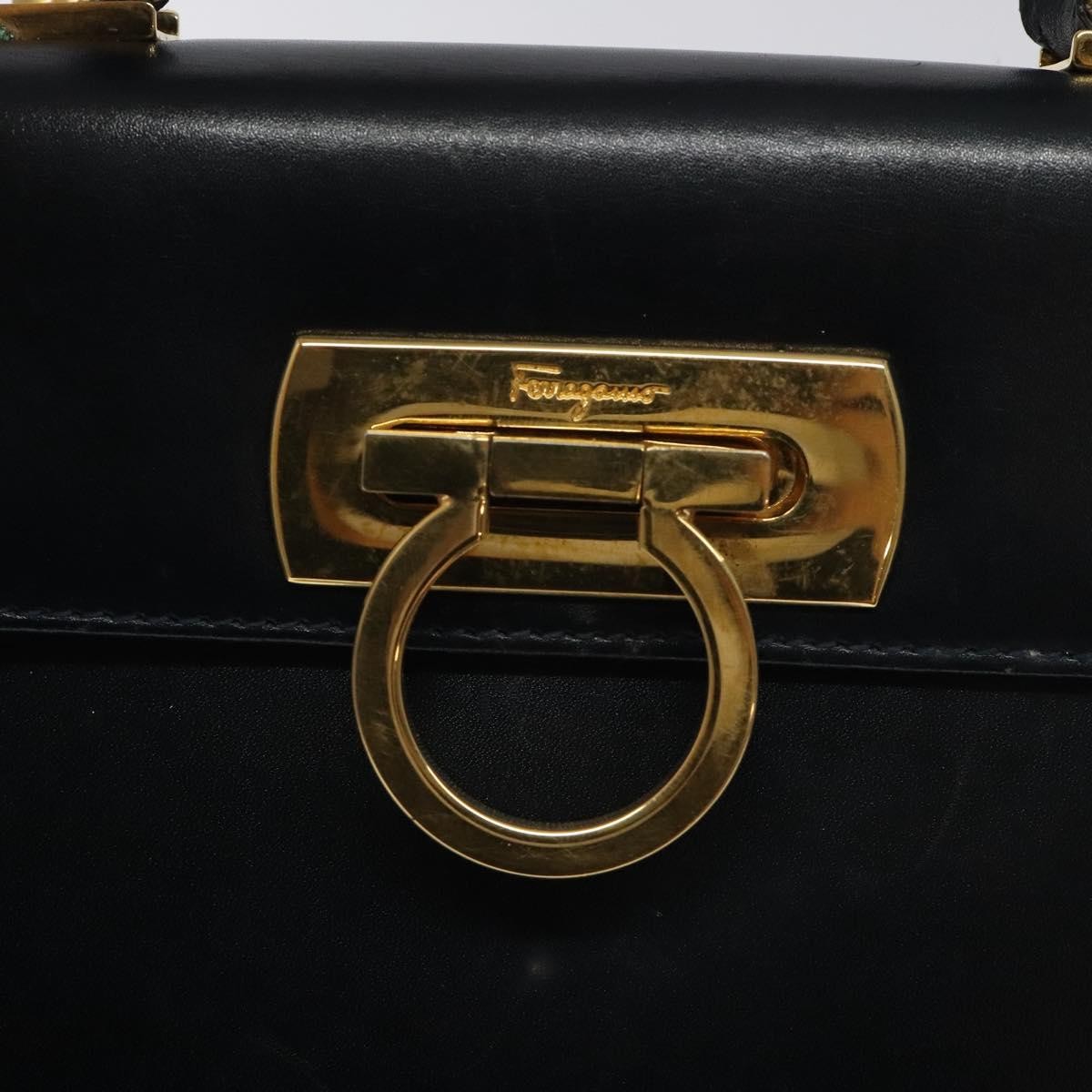 Salvatore Ferragamo Convertible Top Handle Leather Black Leather Handbag (Pre-Owned)