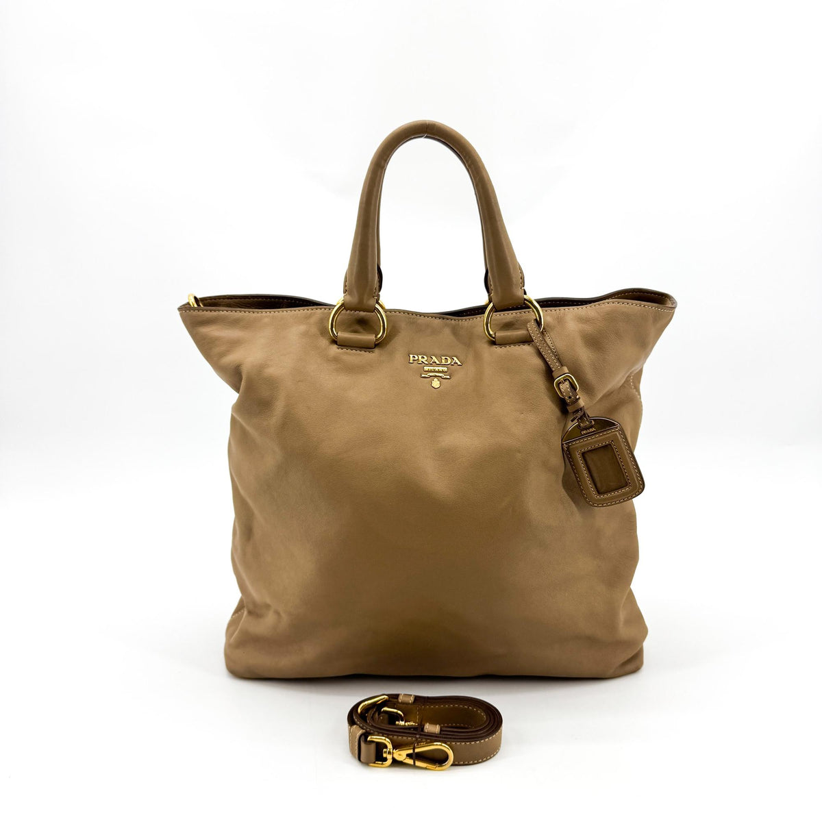 Prada Prada Vitello Phenix Leather Tote Bag Black Large Phenix Leather Brown Leather Tote Bag Bag (Pre-Owned)