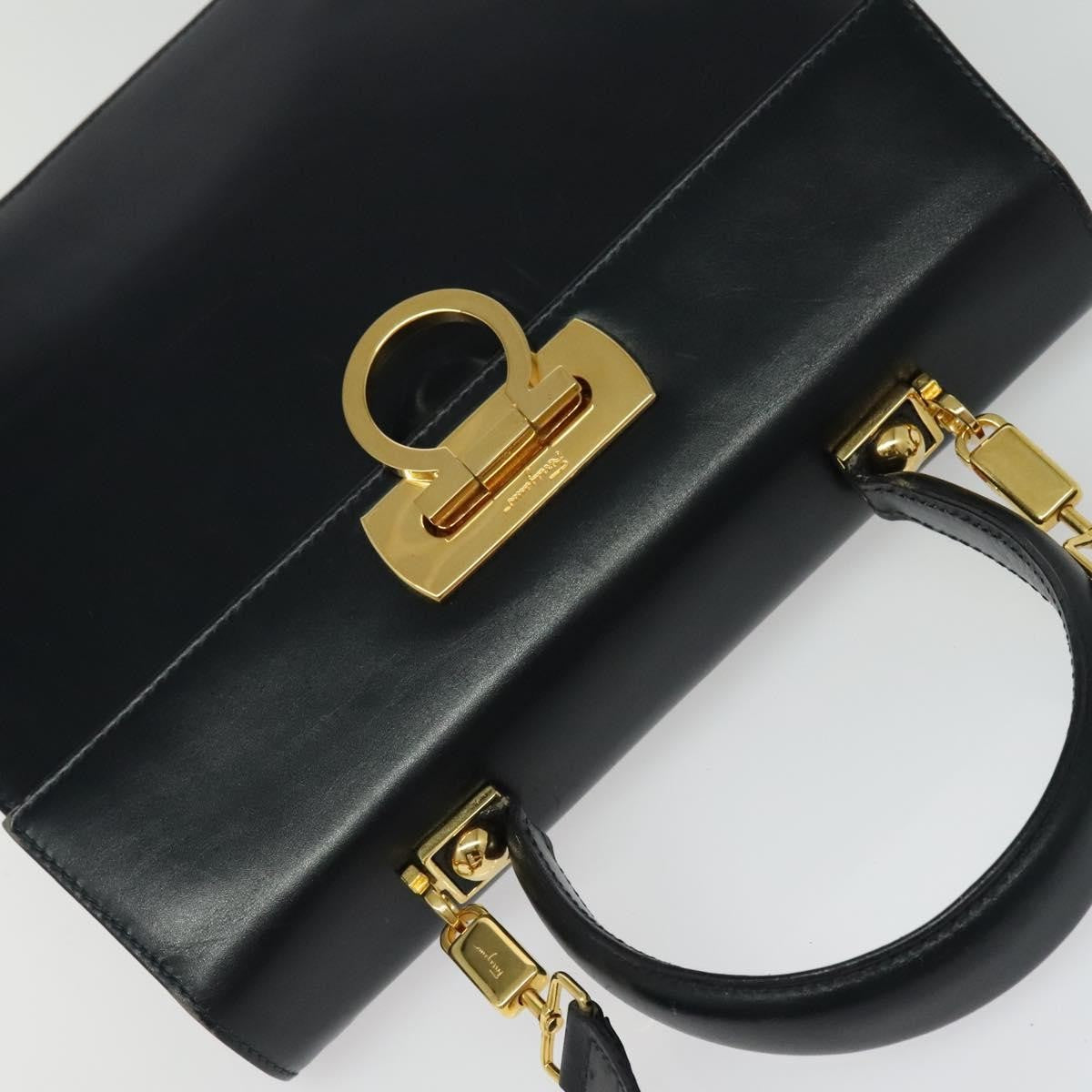 Salvatore Ferragamo Gancini Convertible Top Handle Leather Black Leather Handbag (Pre-Owned)