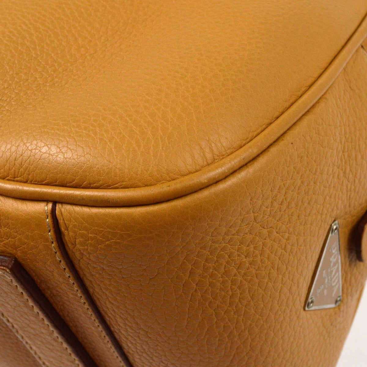 Prada Bauletto Saffiano Leather Beige Leather Handbag (Pre-Owned)