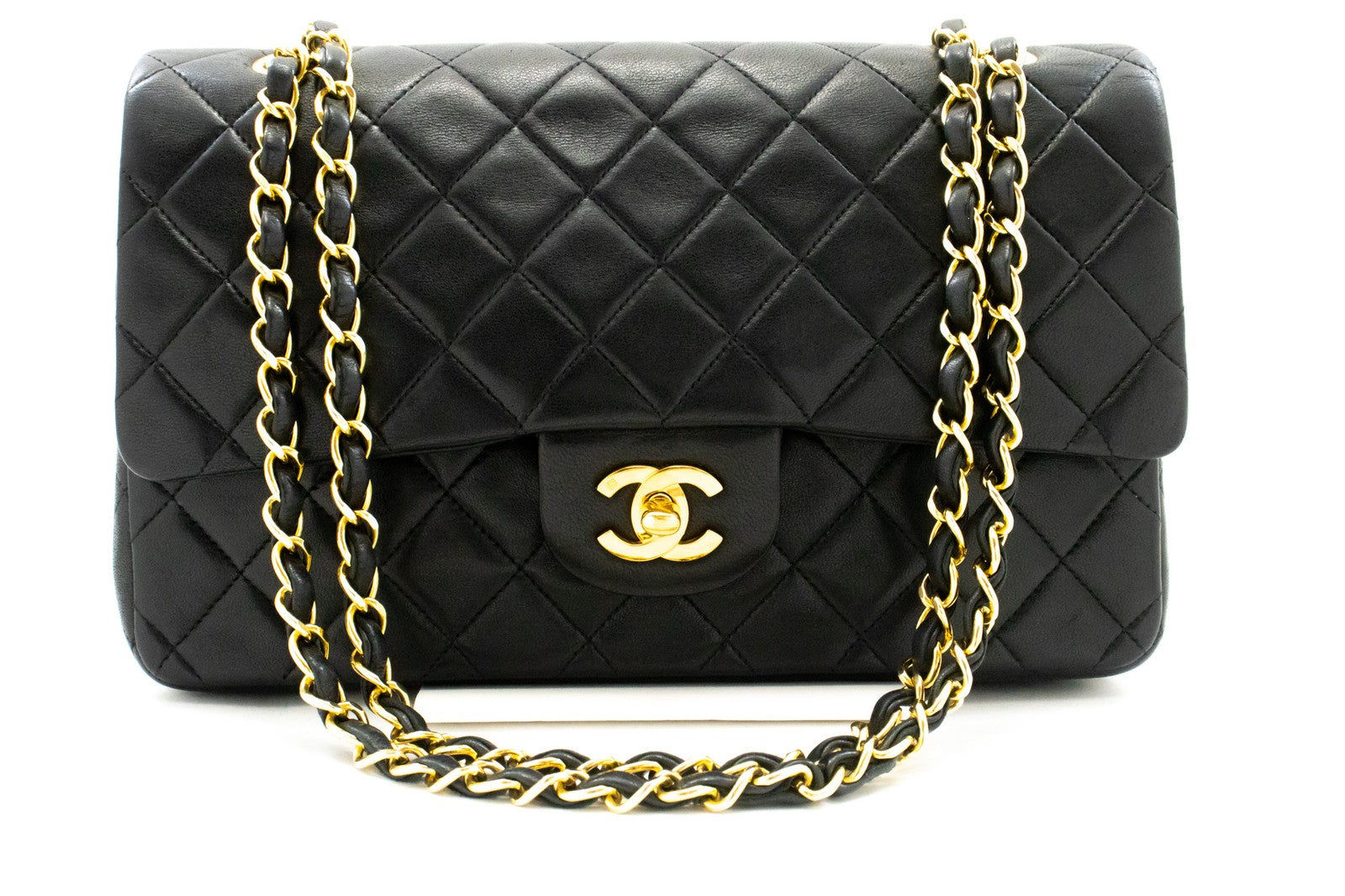 Chanel Classic Flap Lambskin Black Leather Crossbody Bag Bag (Pre-Owned)