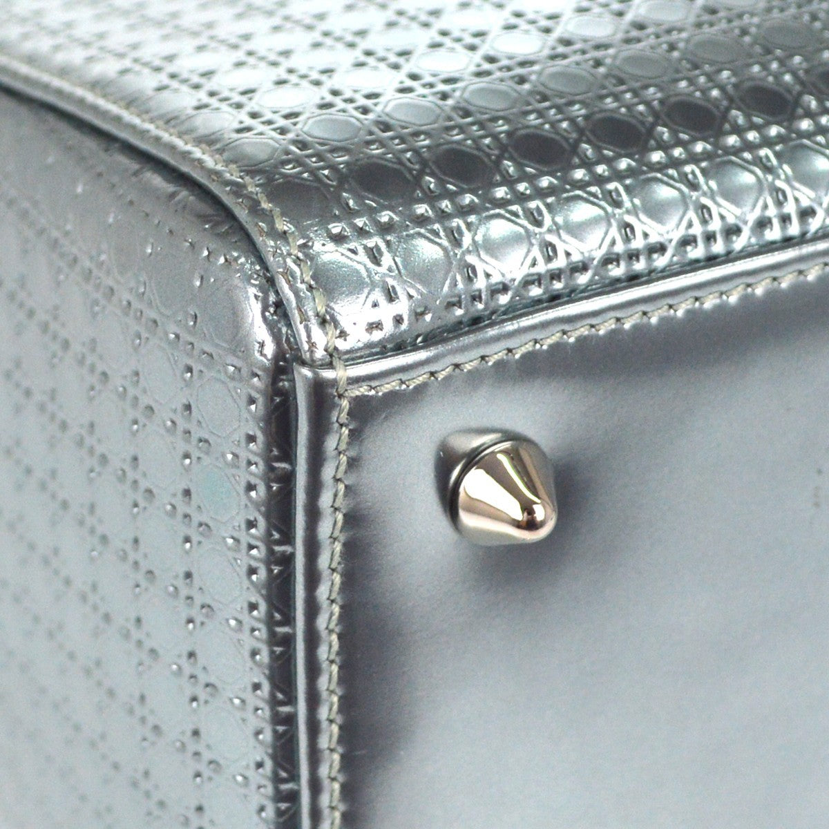 Christian Dior Lady Dior Micro Cannage Metallic Calfskin Metallic Leather Handbag (Pre-Owned)