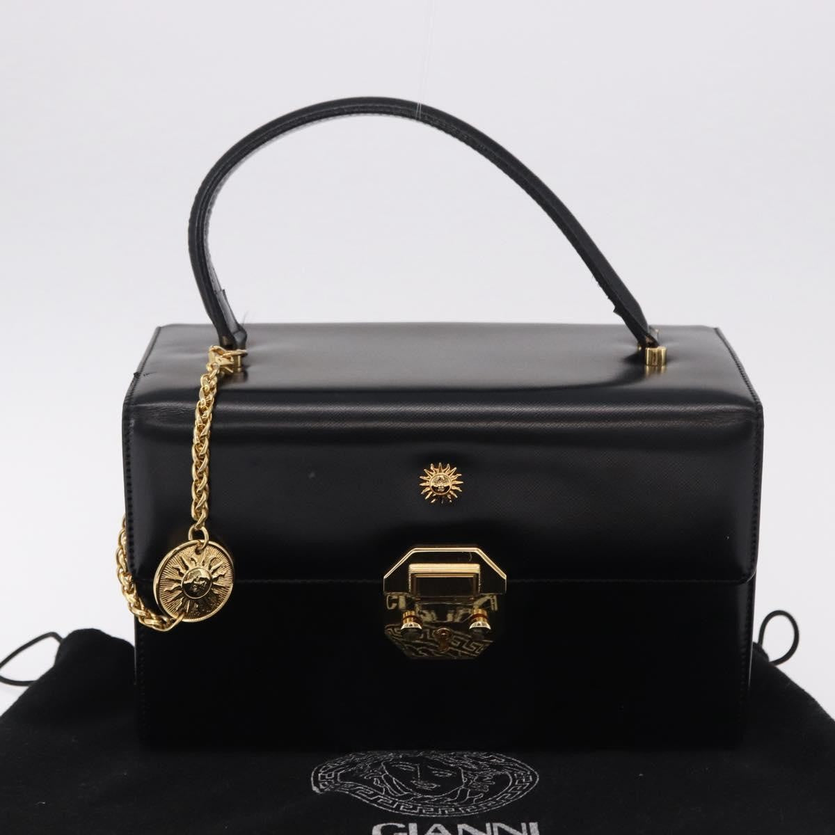 Versace Vintage Leather Black Leather Handbag (Pre-Owned)