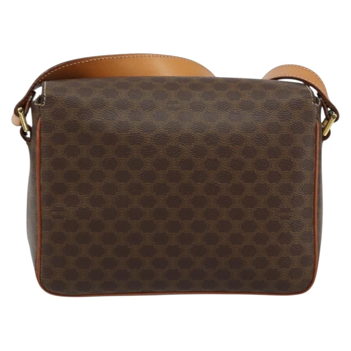 Celine Vintage Macadam Circle Logo Canvas And Leather Brown Canvas Shoulder Bag Bag (Pre-Owned)