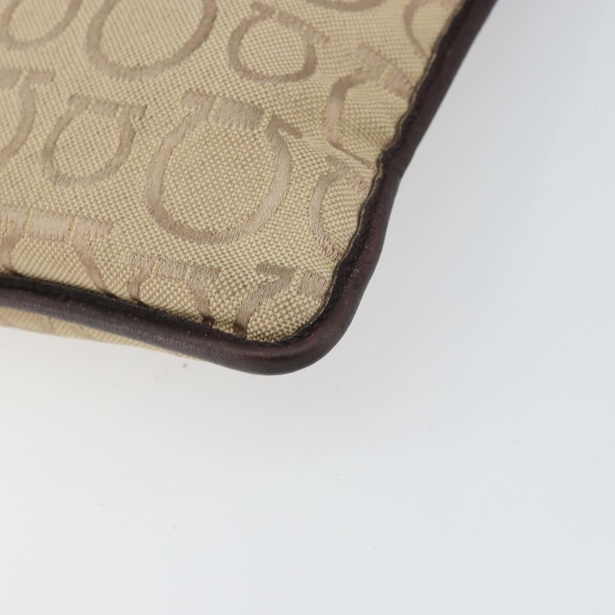 Salvatore Ferragamo Gancini Canvas Beige Canvas Shoulder Bag Bag (Pre-Owned)