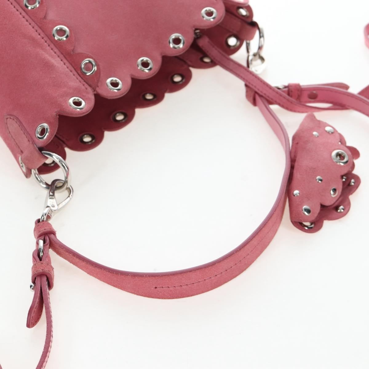 Miu Miu Convertible Bucket Leather With Applique Pink Suede Handbag (Pre-Owned)