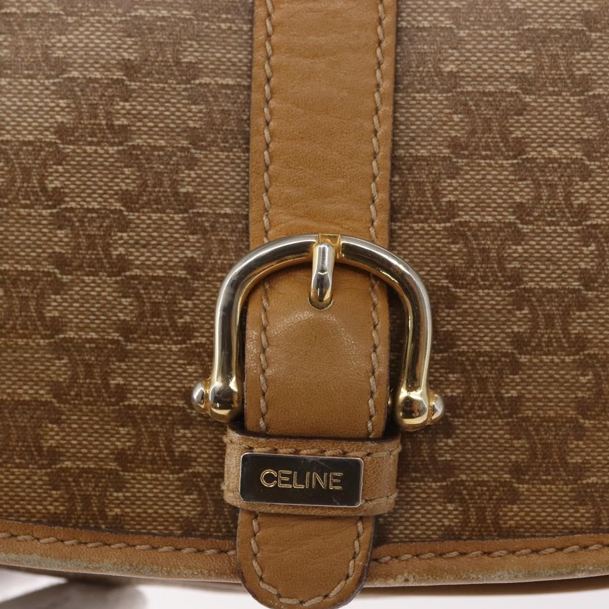 Celine Vintage Macadam Canvas Beige Canvas Shoulder Bag Bag (Pre-Owned)