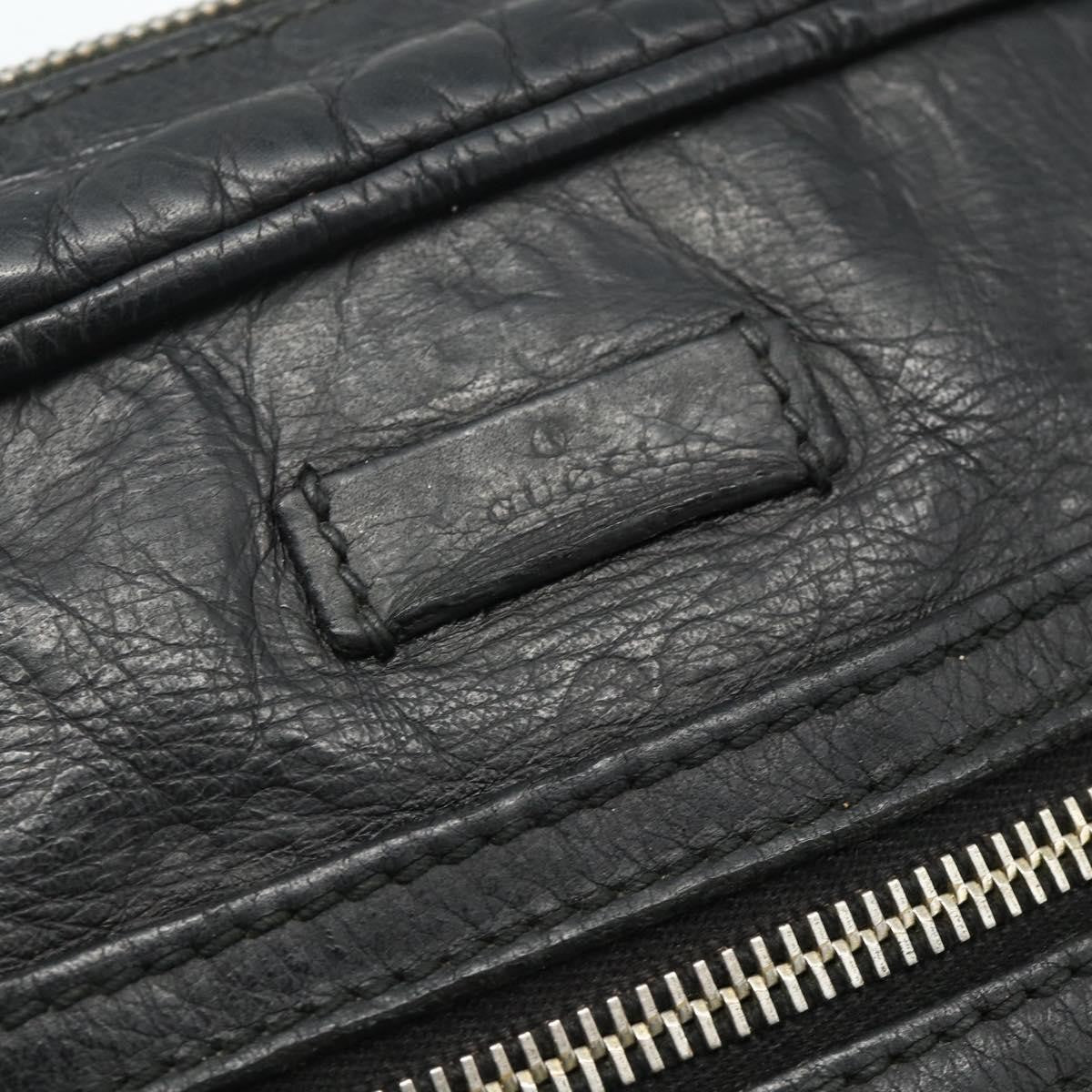 Gucci Front Zip Messenger Guccissima Leather Black Leather Shoulder Bag Bag (Pre-Owned)
