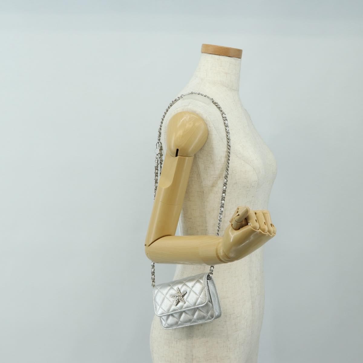 Chanel Cc Star Flap Chain Belt Quilted Lambskin Silver Leather Clutche & Pouche Bag (Pre-Owned)