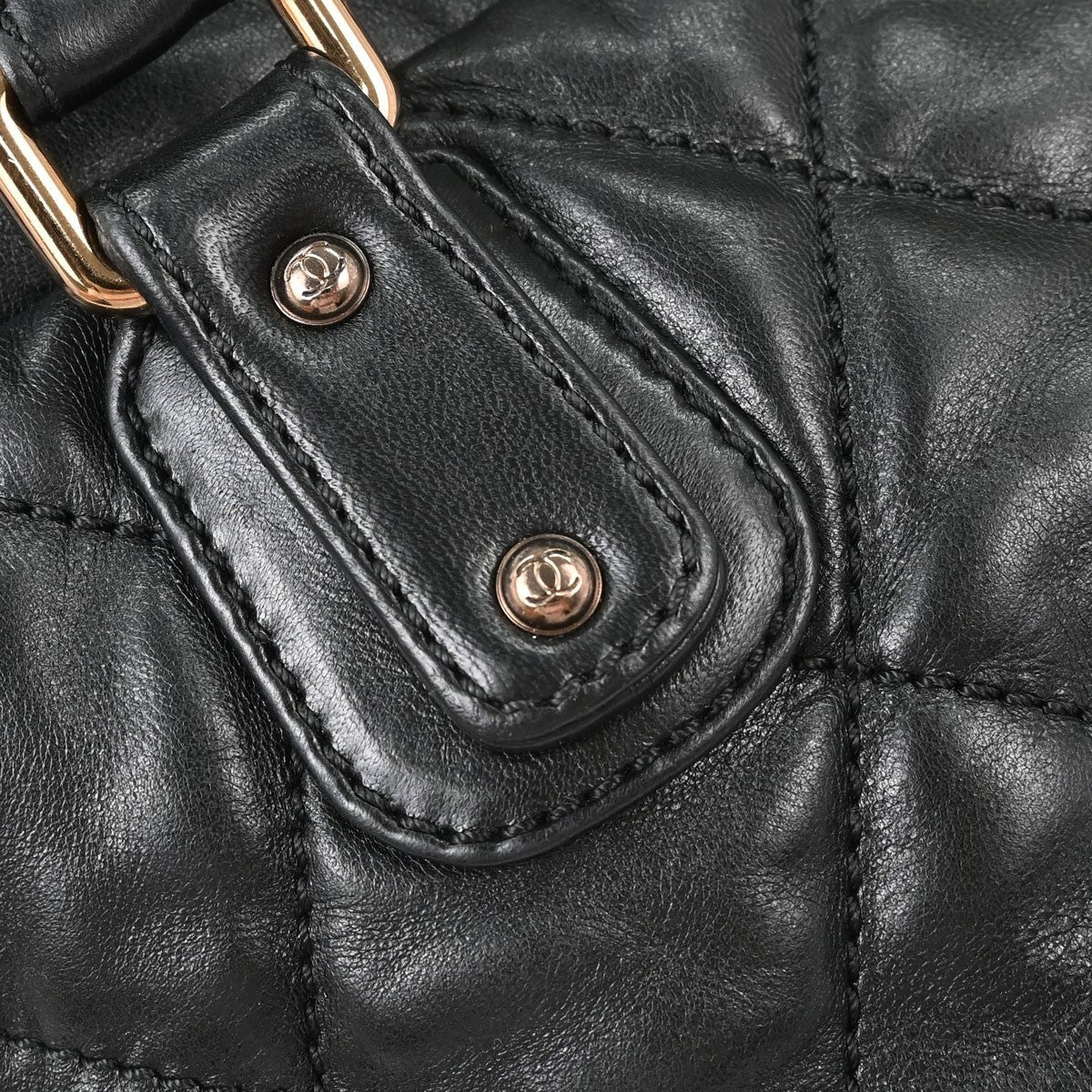 Chanel Cloudy Bundle Bowler Quilted Lambskin Black Leather Handbag (Pre-Owned)