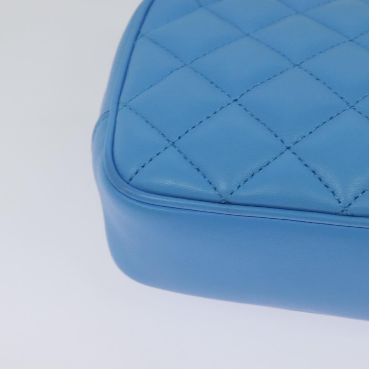 Versace Medusa Icon Front Slip Pocket Camera Quilted Leather Blue Leather Shoulder Bag Bag (Pre-Owned)
