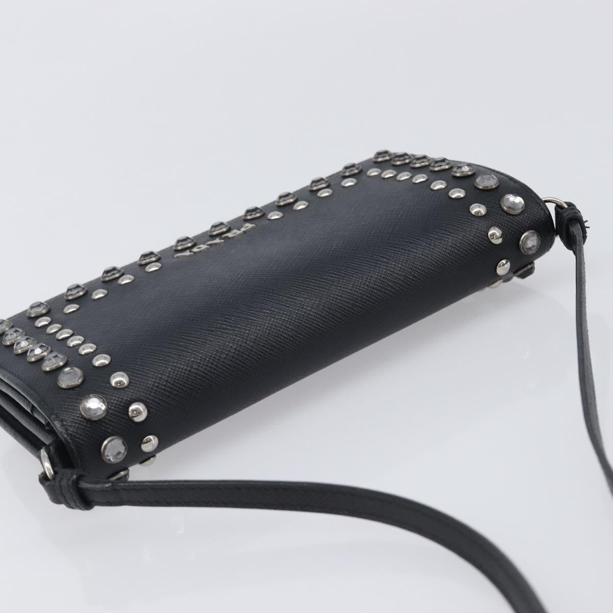 Prada Flap Studded Saffiano Leather Black Leather Crossbody Bag Bag (Pre-Owned)