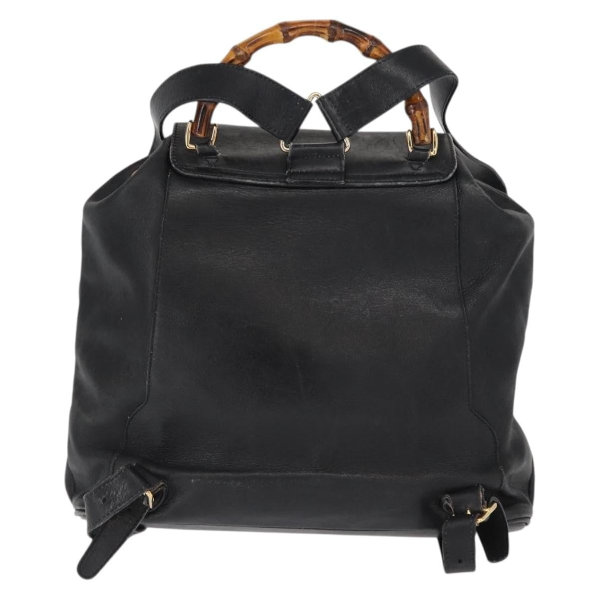 Gucci Vintage Bamboo Leather Black Leather Backpack Bag (Pre-Owned)