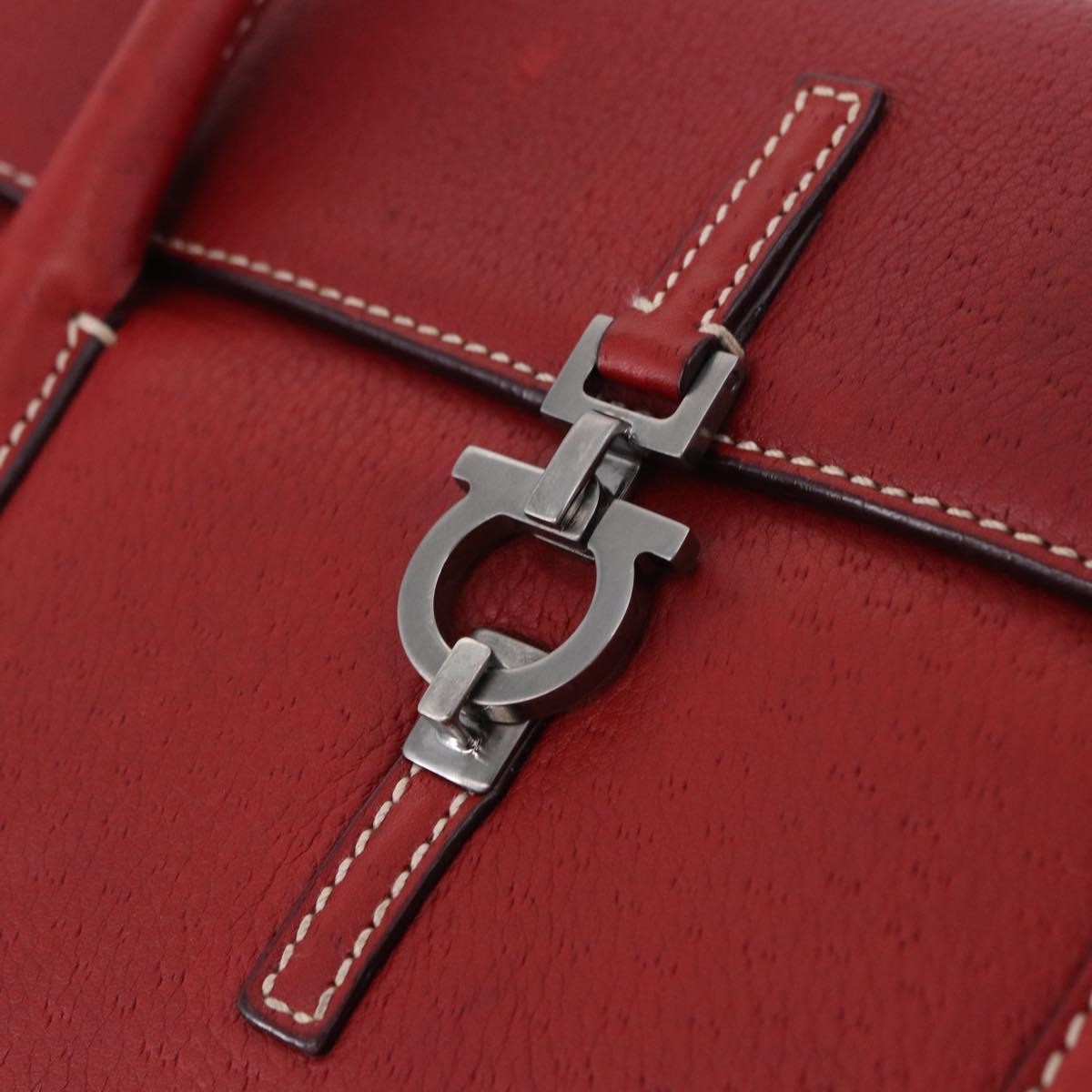Salvatore Ferragamo Gancini Top Handle Leather Red Leather Handbag (Pre-Owned)
