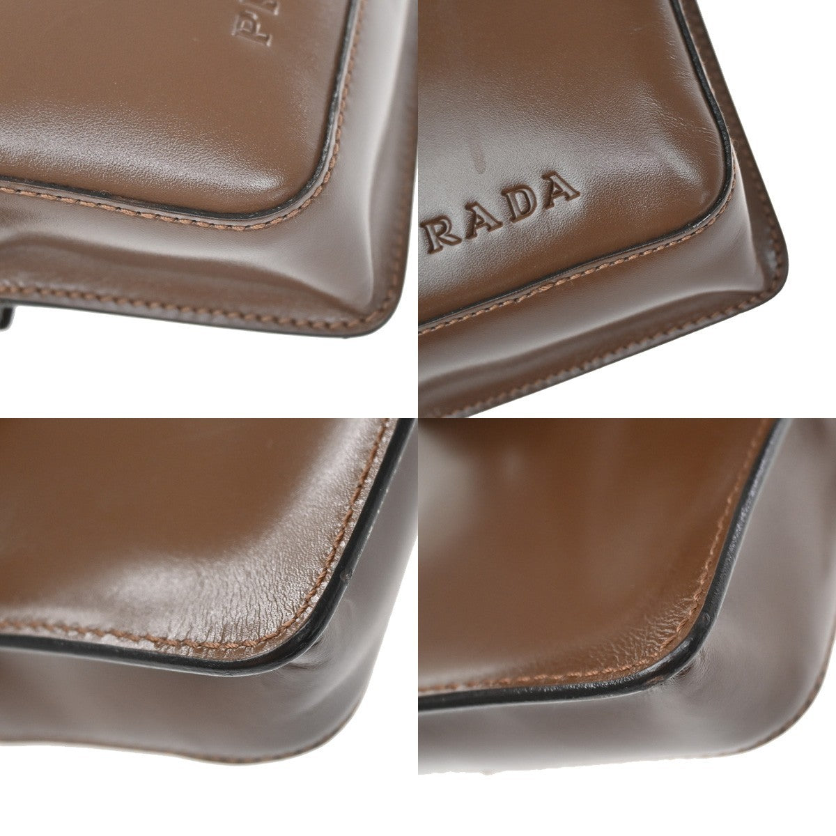 Prada Logo Pouch Leather Brown Leather Clutche & Pouche Bag (Pre-Owned)