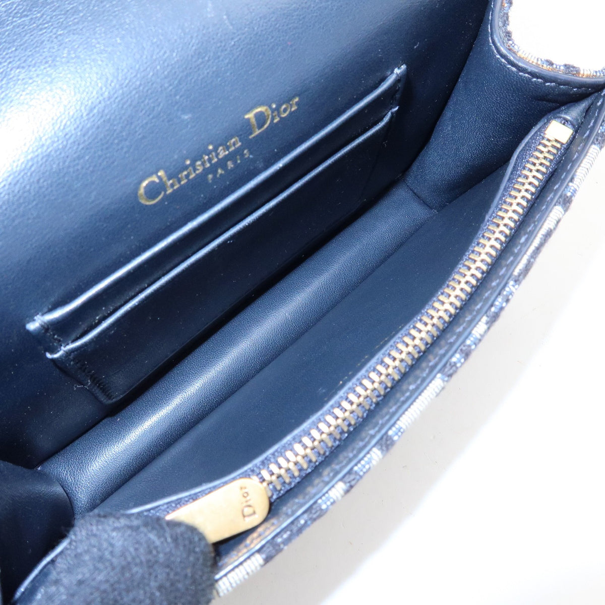 Christian Dior Saddle Belt Oblique Canvas Navy Canvas Handbag (Pre-Owned)