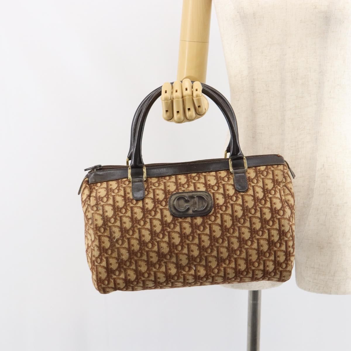 Christian Dior Vintage Cd Trotter Canvas Brown Canvas Handbag (Pre-Owned)