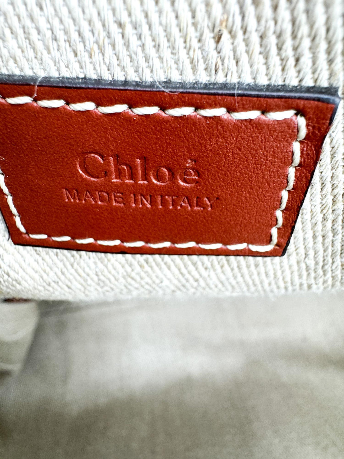 Chloe Woody Canvas With Leather Brown Canvas Tote Bag Bag (Pre-Owned)