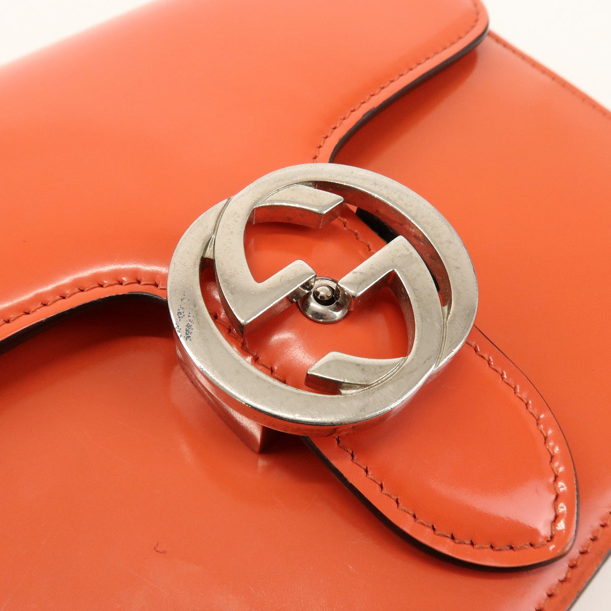 Gucci Interlocking Patent Orange Patent_Leather Shoulder Bag Bag (Pre-Owned)