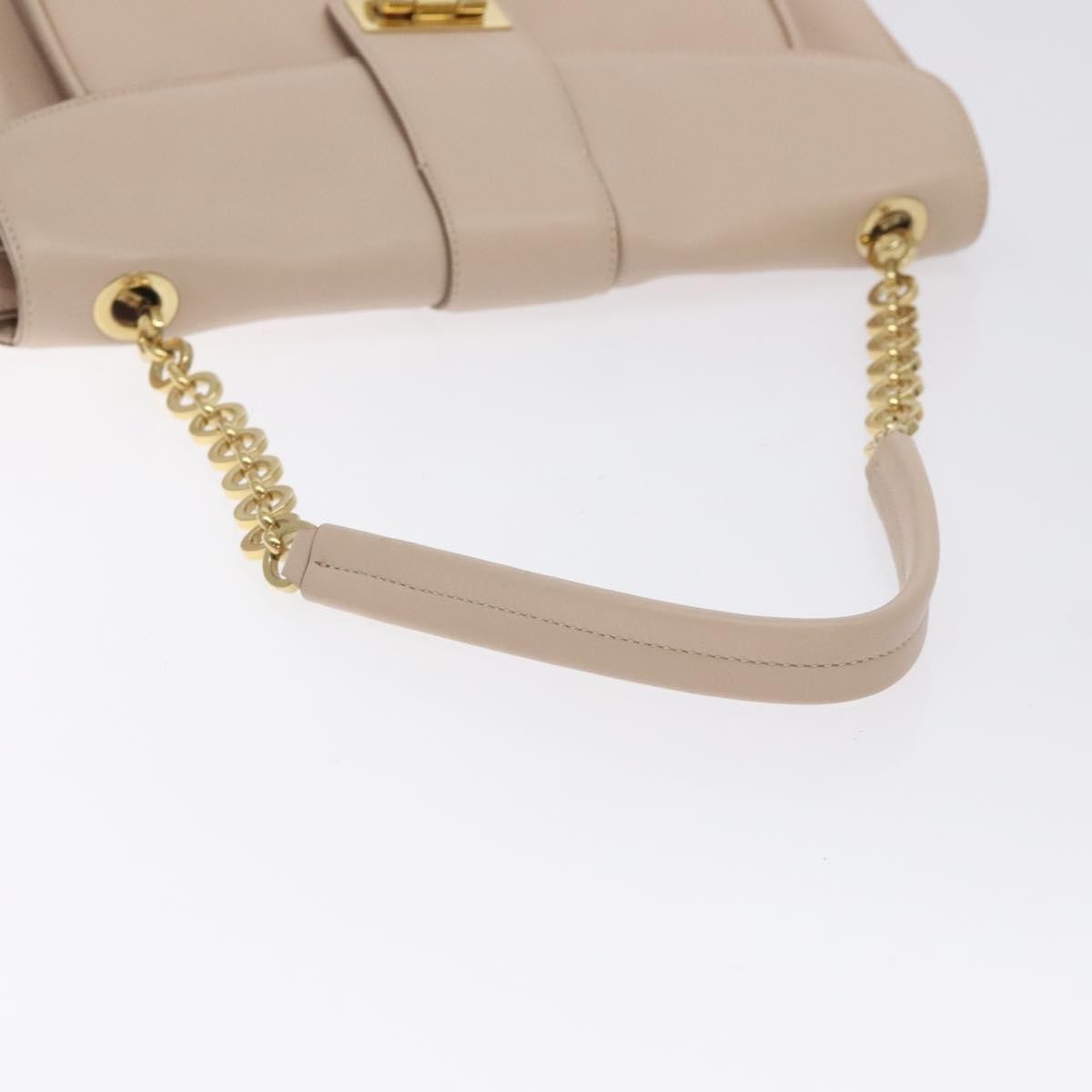 Salvatore Ferragamo Chain Gancini Jacquard With Studded Leather Beige Leather Shoulder Bag Bag (Pre-Owned)