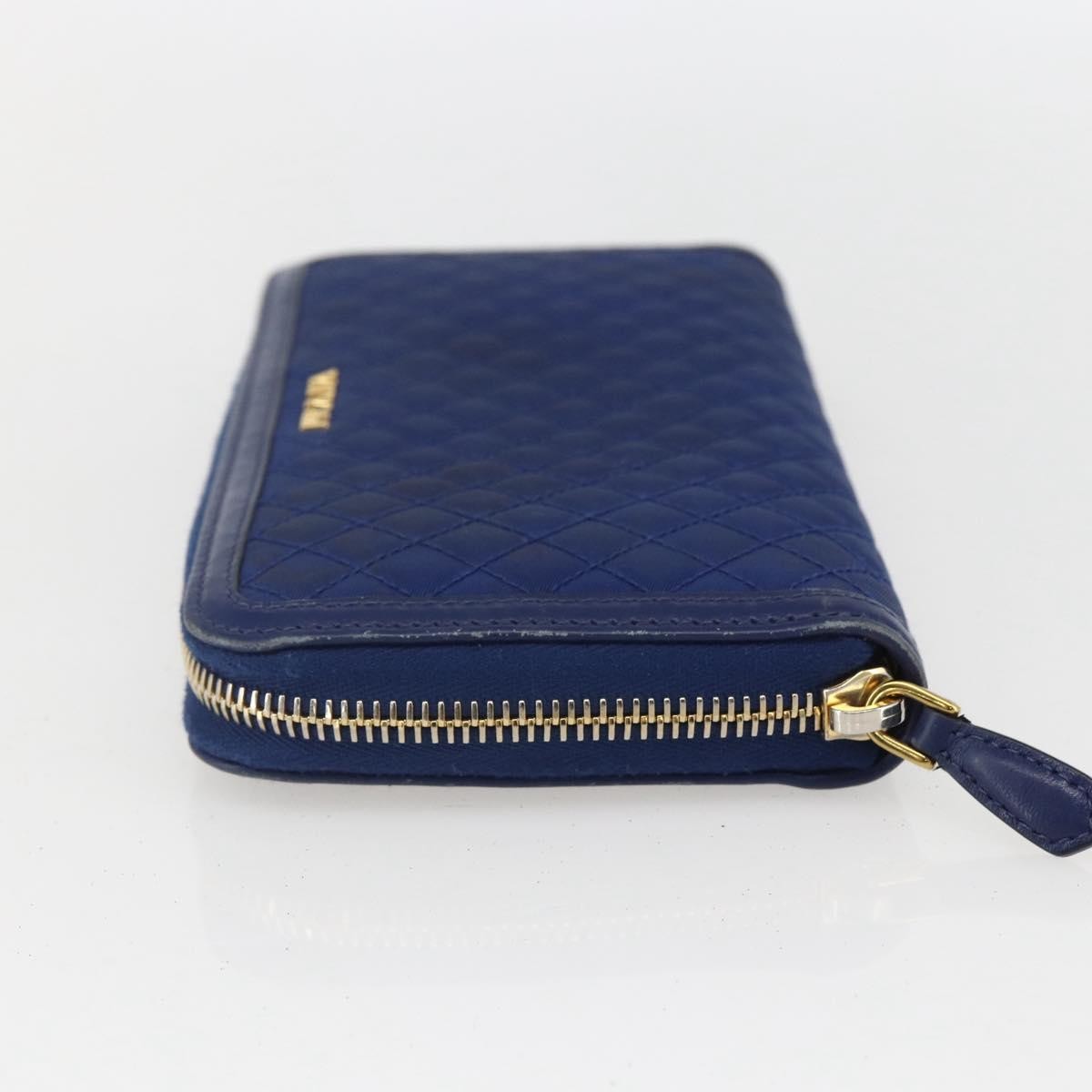 Prada Zip Around Organizer Saffiano Leather With Applique Blue Leather Wallets Accessory (Pre-Owned)