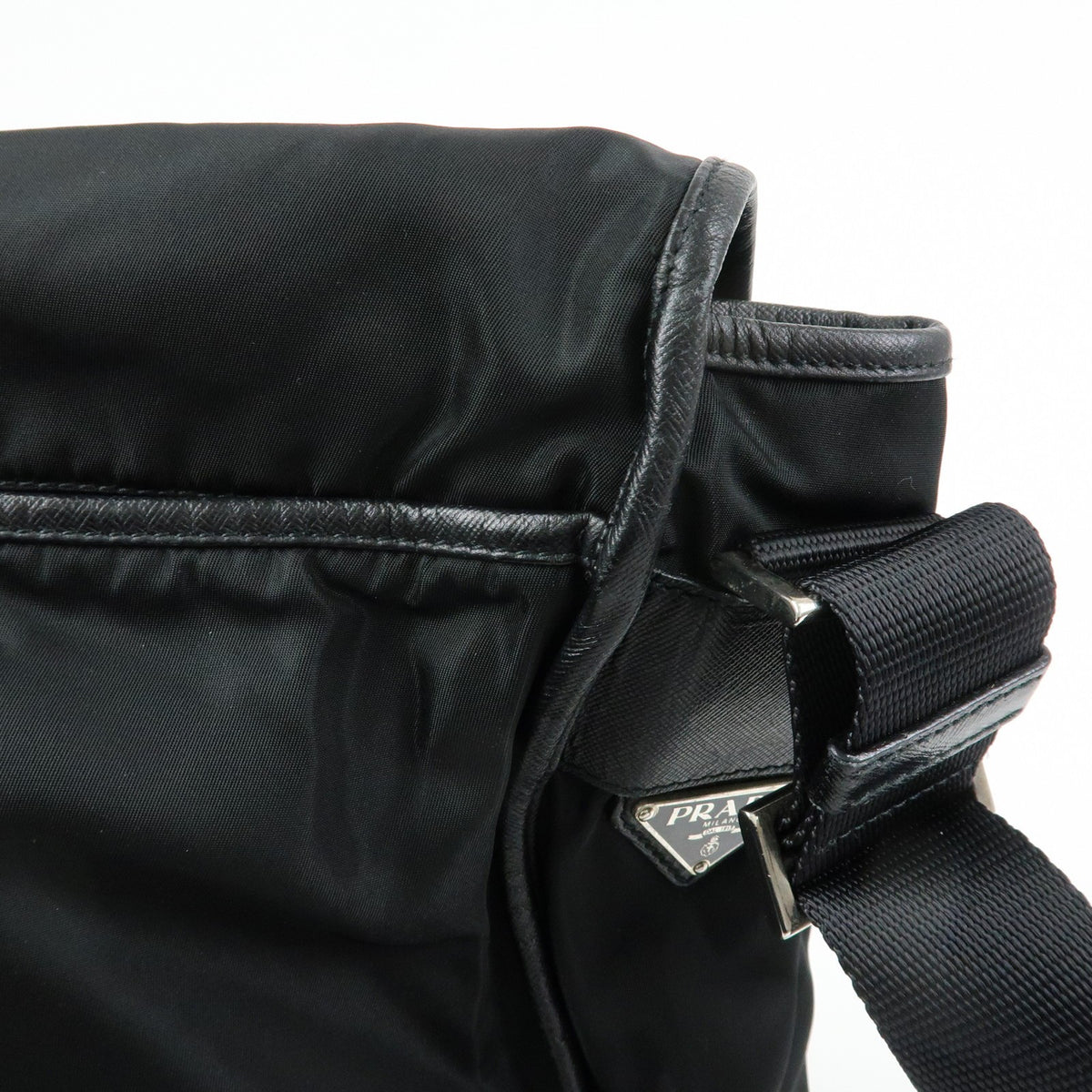 Prada Buckle Messenger Tessuto Black Nylon Handbag (Pre-Owned)