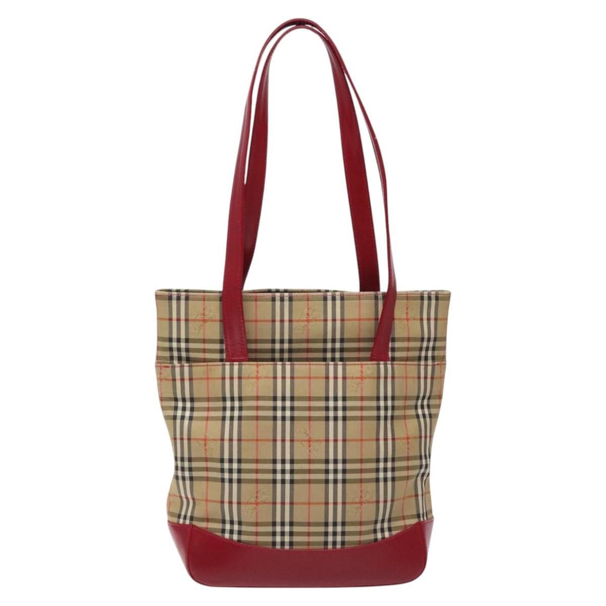 Burberry Nova Check Tote Canvas And Leather Red Canvas Tote Bag Bag (Pre-Owned)