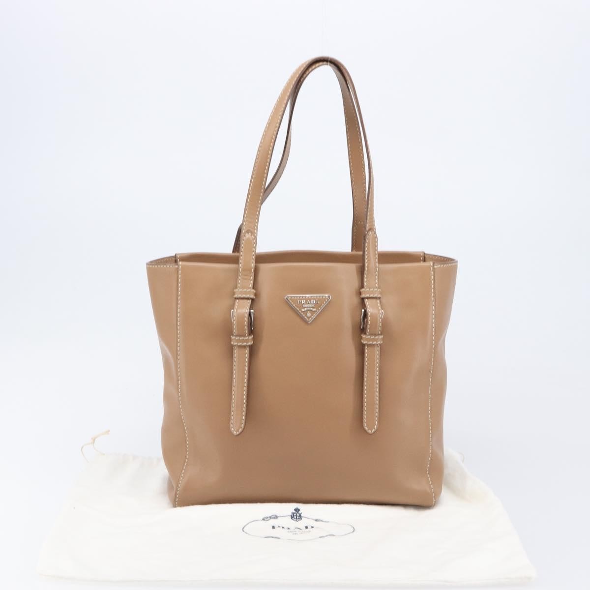 Prada Covered Strap Open City Calfskin Beige Leather Tote Bag Bag (Pre-Owned)