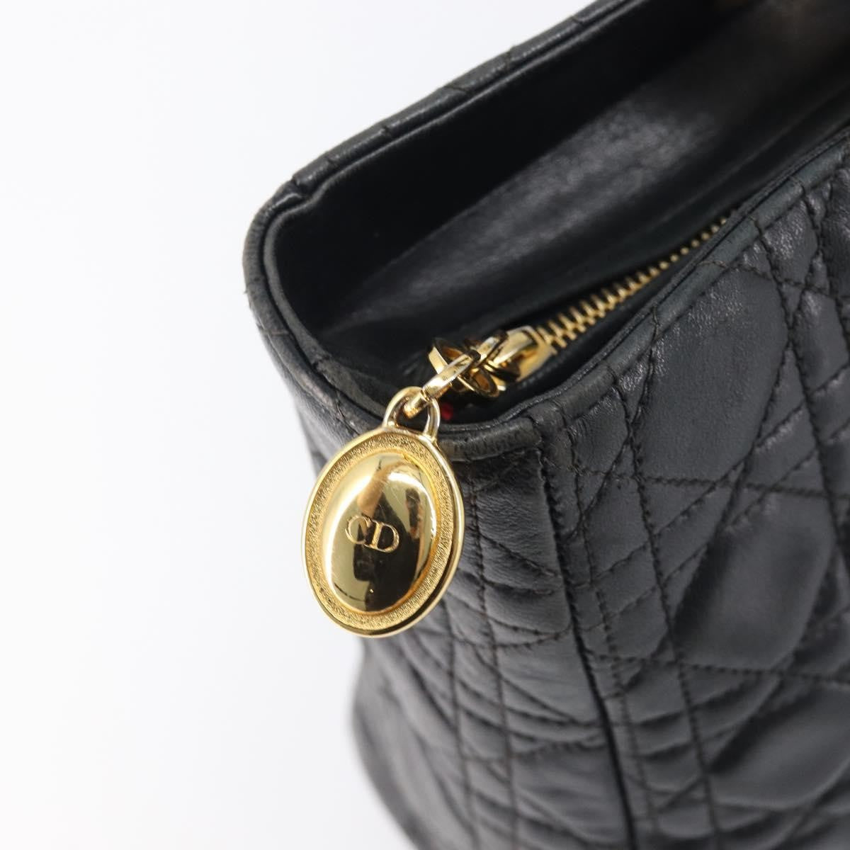 Christian Dior Vintage Lady Dior Cannage Quilt Lambskin Black Leather Handbag (Pre-Owned)
