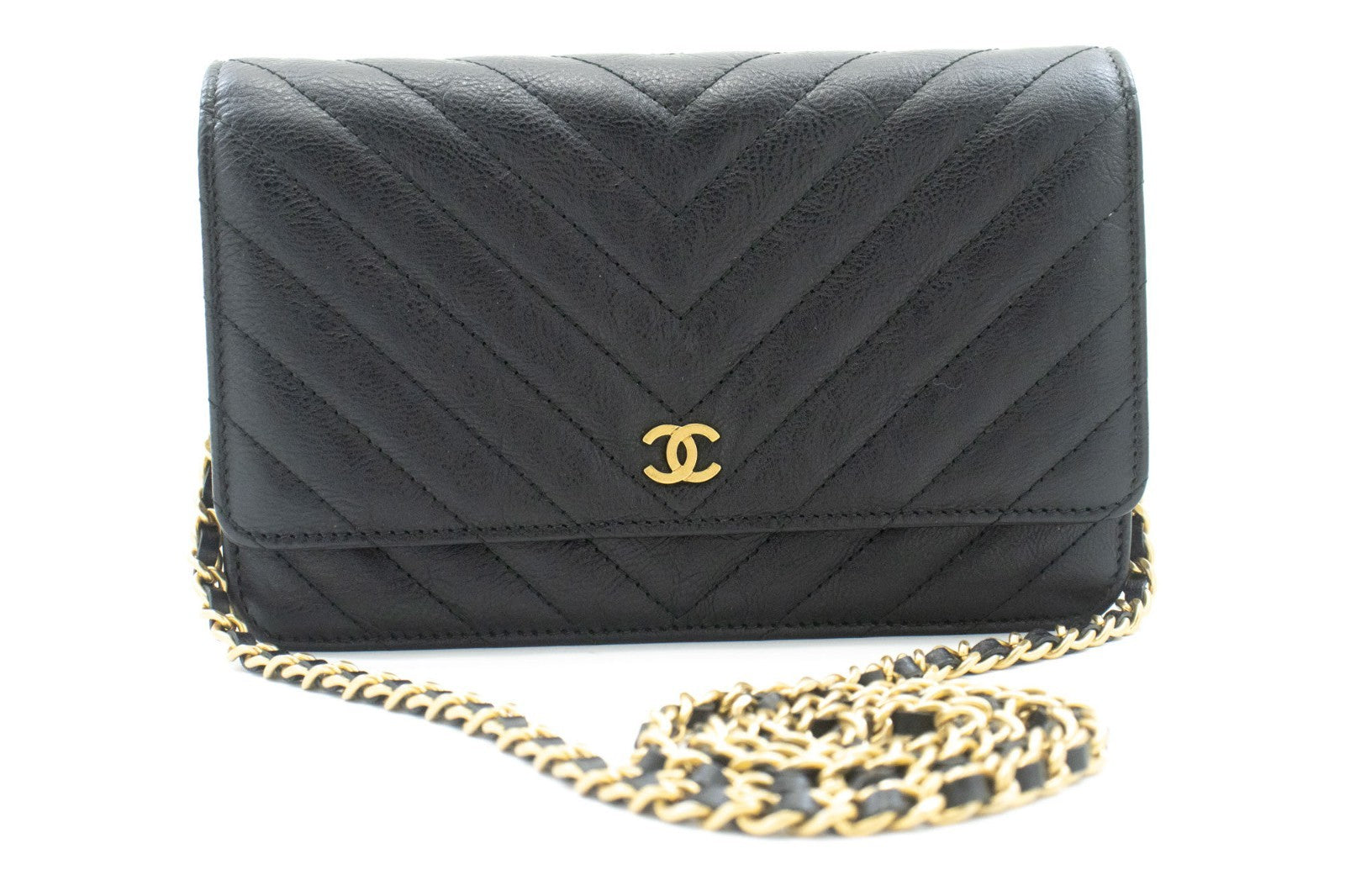 Chanel Wallet On Chain Chevron Caviar Black Calfskin Wallets Accessory (Pre-Owned)