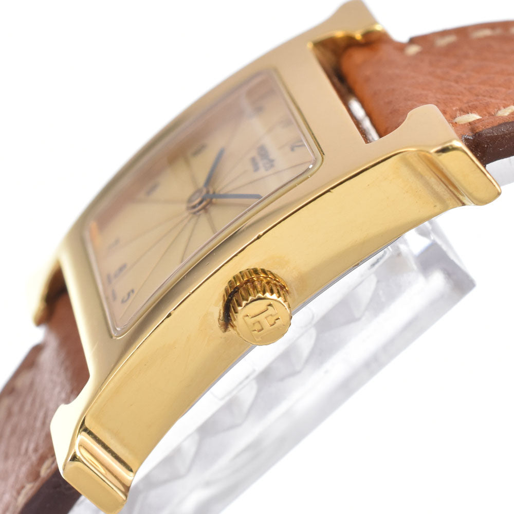 Hermes Heure H Quartz Plated Metal And Leather Watch (Pre-Owned)