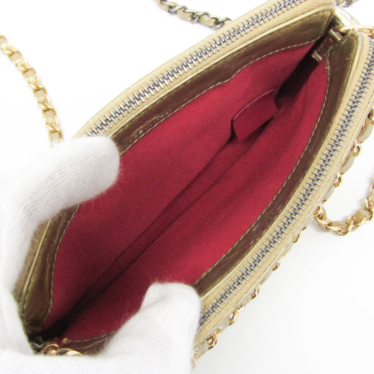 Chanel Gabrielle Double Zip Clutch With Chain Quilted Aged Calfskin Gold Leather Shoulder Bag Bag (Pre-Owned)
