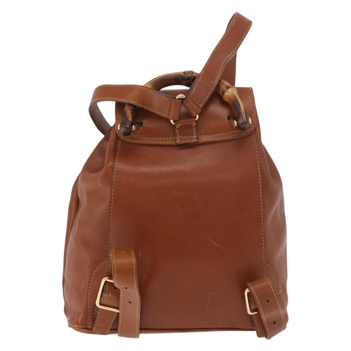 Gucci Vintage Bamboo Leather Brown Leather Backpack Bag (Pre-Owned)