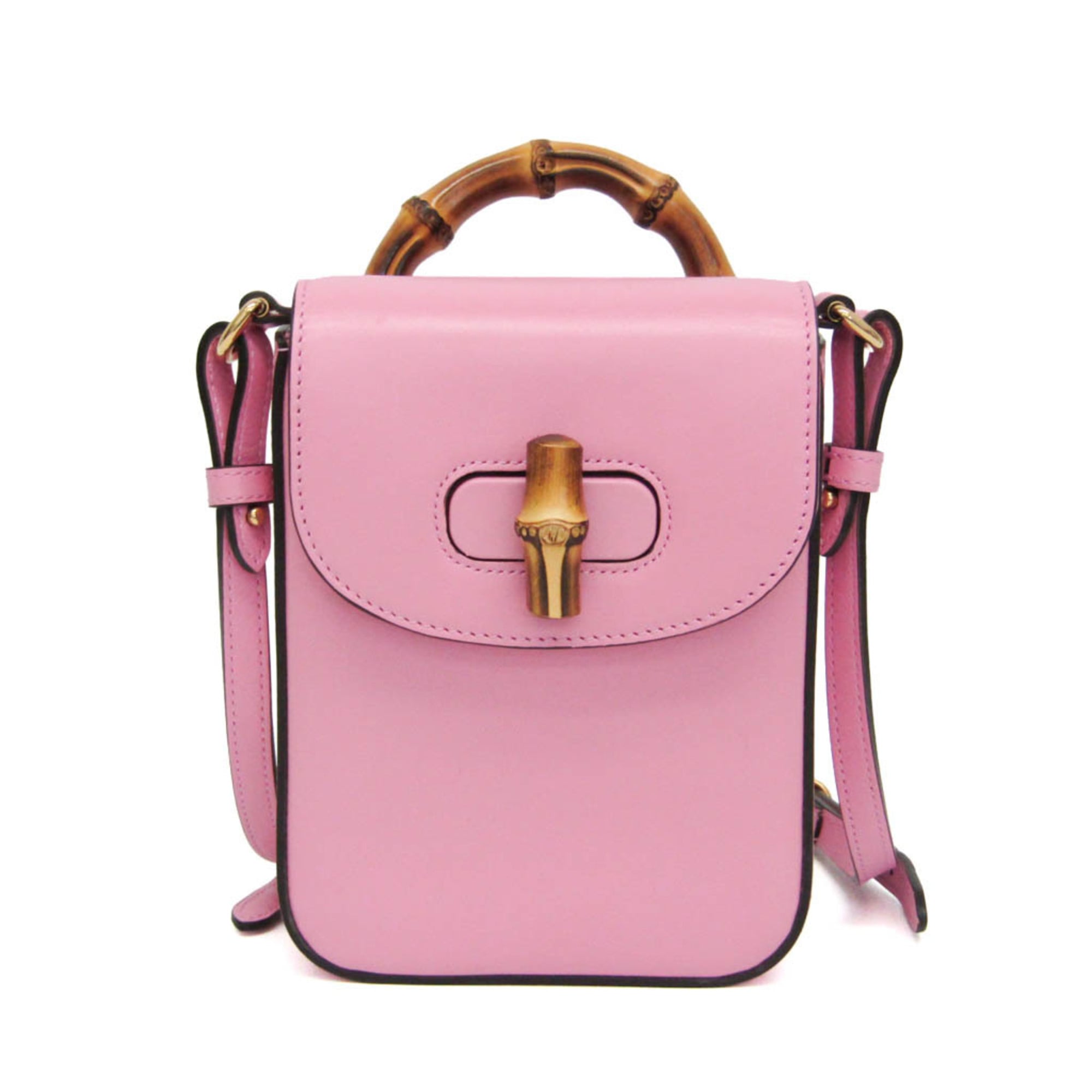 Gucci Bamboo Top Handle Backpack Leather Pink Leather Backpack Bag (Pre-Owned)