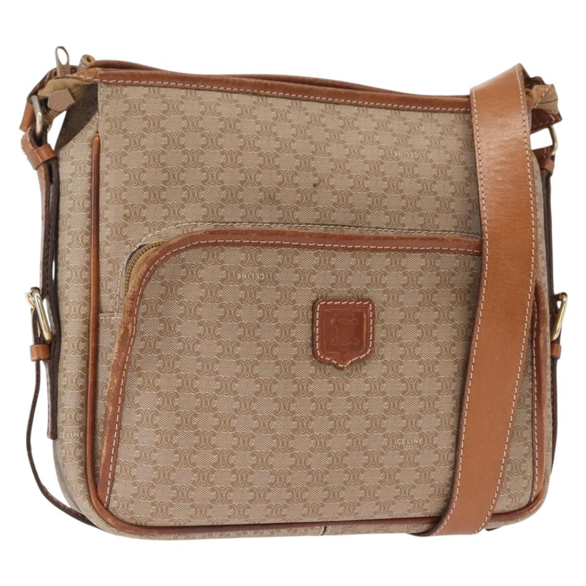 Celine Vintage Macadam Canvas And Leather Beige Canvas Shoulder Bag Bag (Pre-Owned)