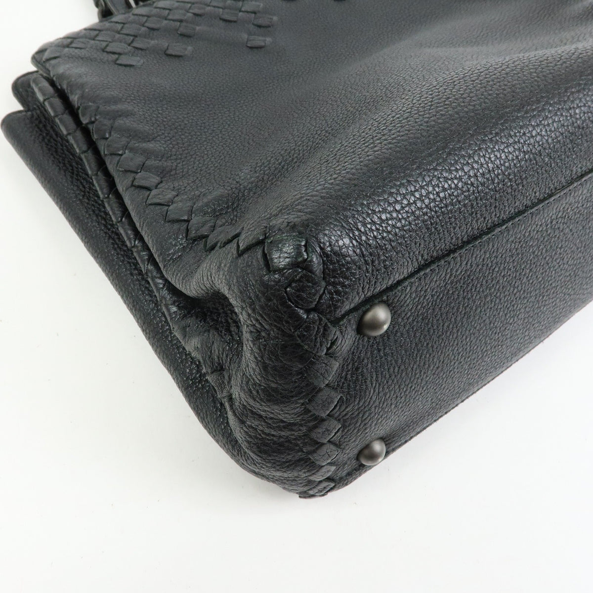 Bottega Veneta A-Shape Leather With Intrecciato Detail Black Leather Tote Bag Bag (Pre-Owned)
