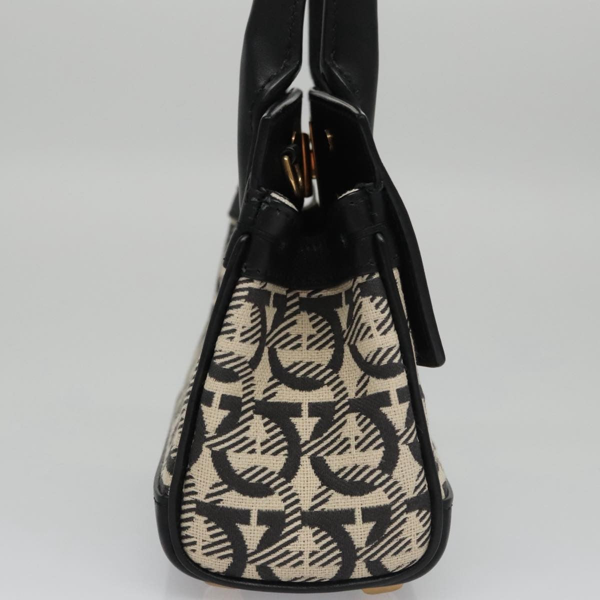 Salvatore Ferragamo Studio Satchel Gancini Jacquard And Leather Black Canvas Handbag (Pre-Owned)