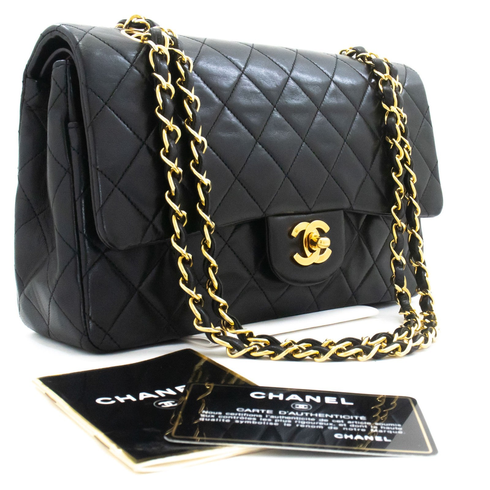 Chanel Classic Flap Lambskin Black Leather Crossbody Bag Bag (Pre-Owned)
