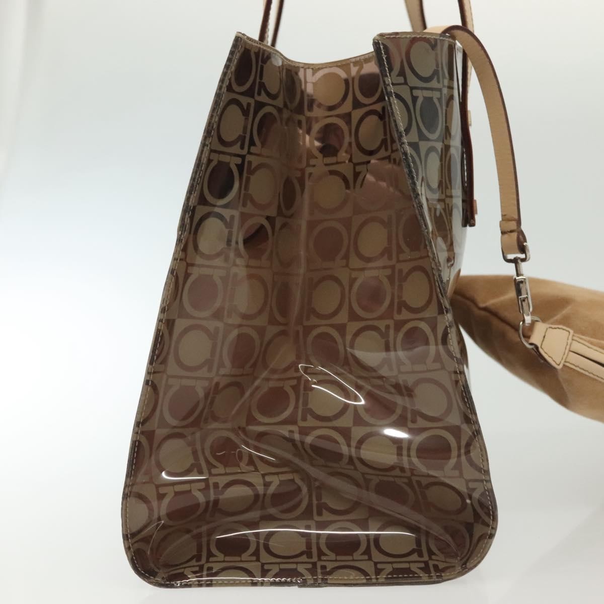 Salvatore Ferragamo Gancini Tote Vinyl Brown Plastic Tote Bag Bag (Pre-Owned)