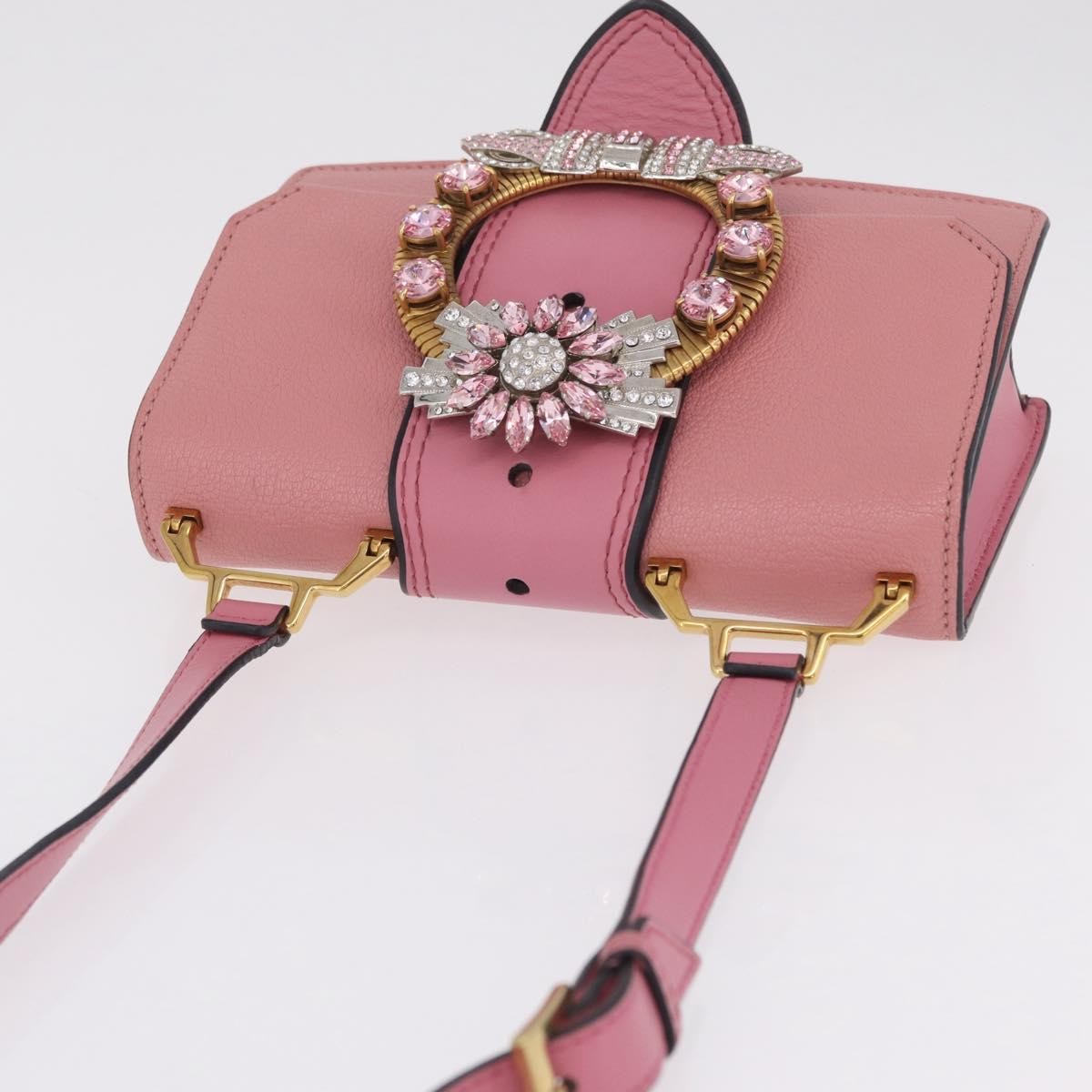 Miu Miu Madras Crystal Flap Leather Pink Leather Crossbody Bag Bag (Pre-Owned)