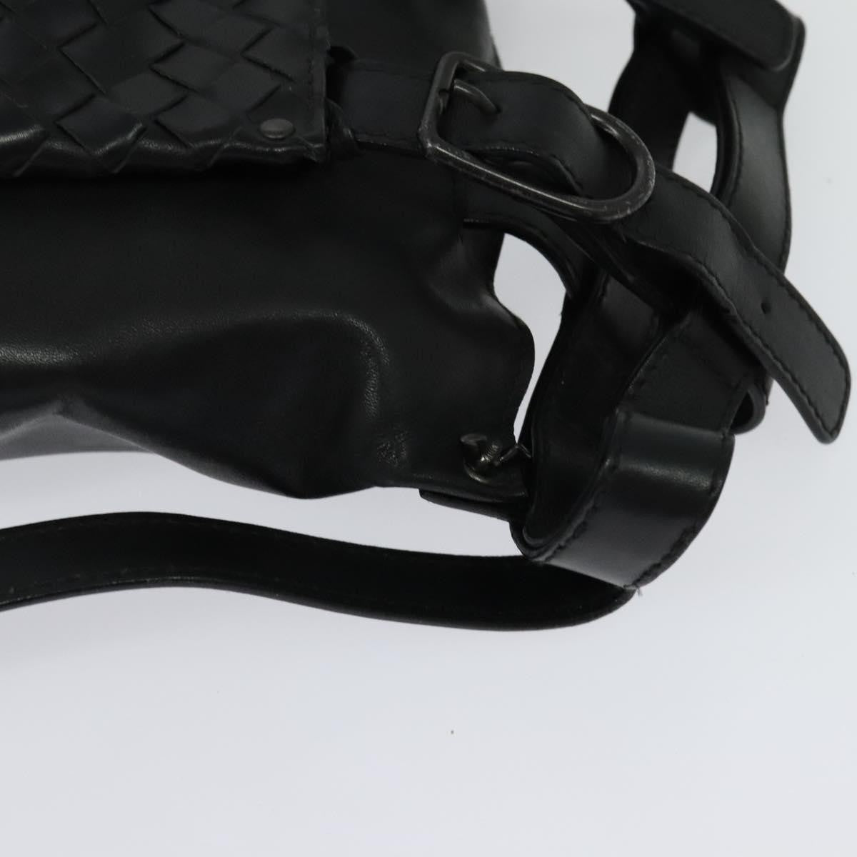 Bottega Veneta Utility Waist Leather With Intrecciato Black Leather Shoulder Bag Bag (Pre-Owned)