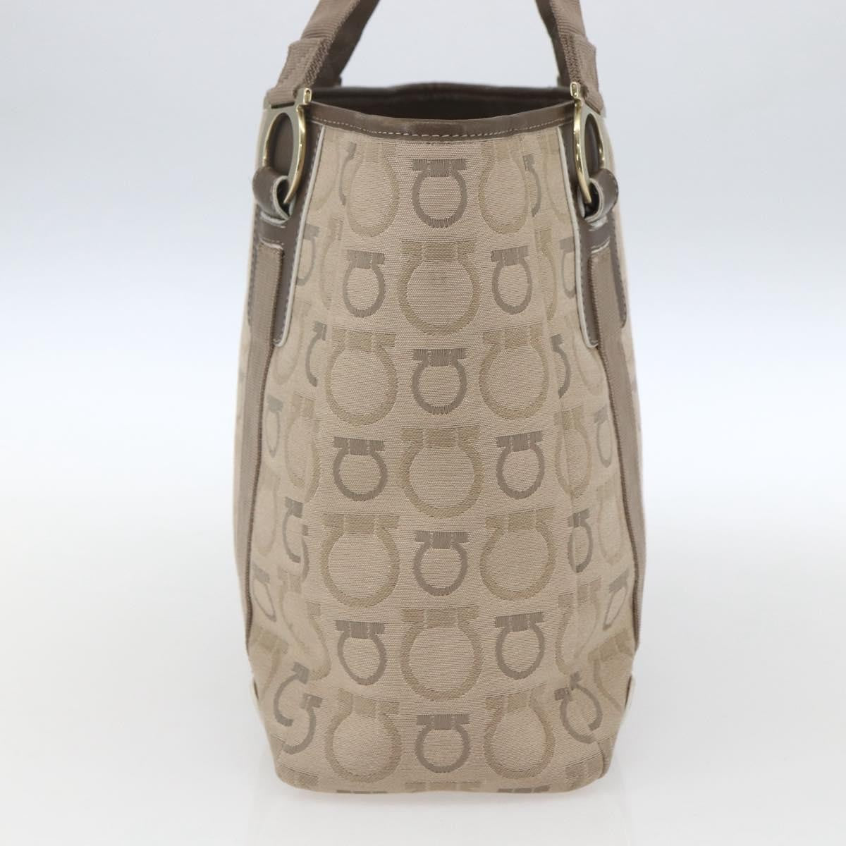 Salvatore Ferragamo Gancini Tote Gancini Canvas Beige Canvas Tote Bag Bag (Pre-Owned)
