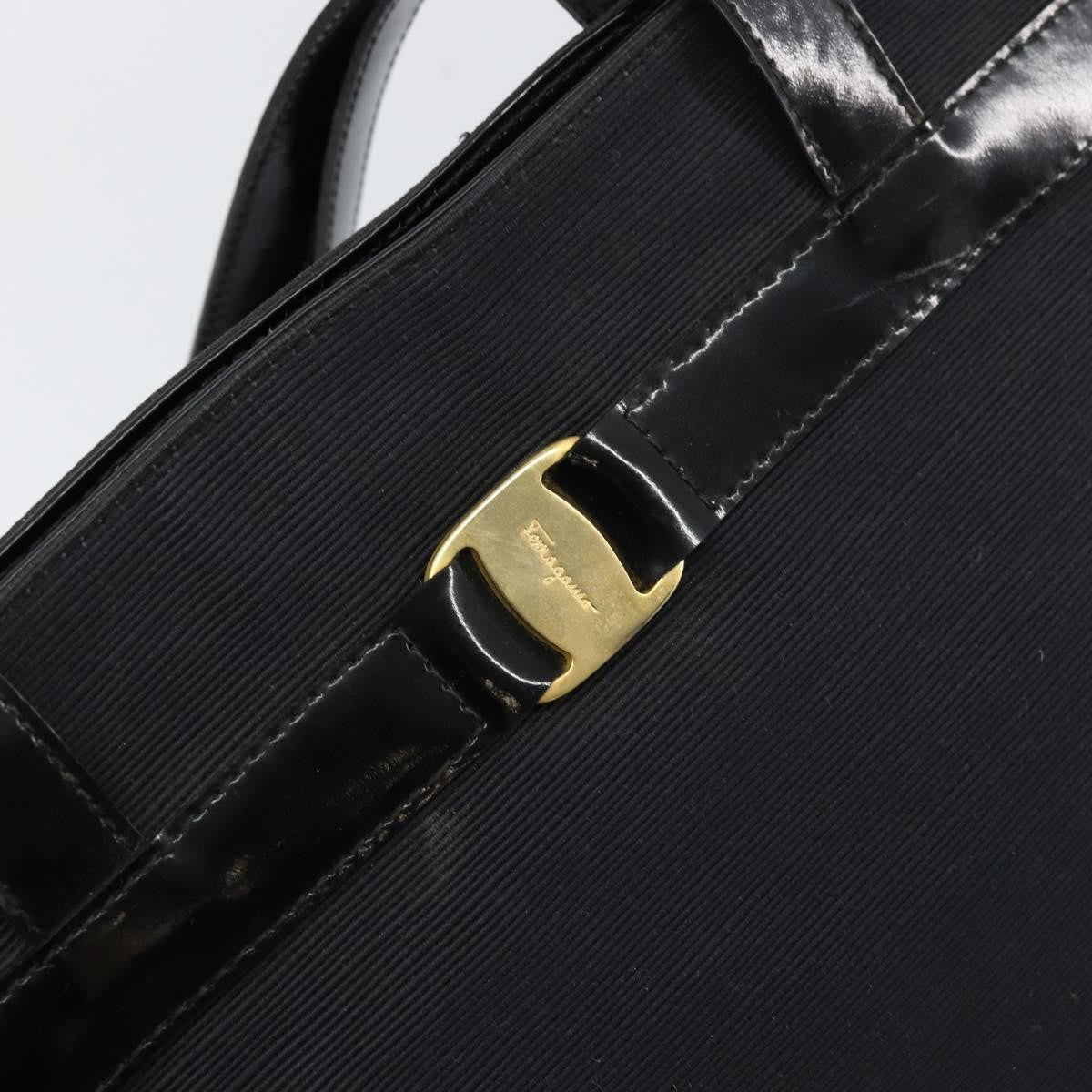 Salvatore Ferragamo Vala Tote Canvas Black Canvas Tote Bag Bag (Pre-Owned)