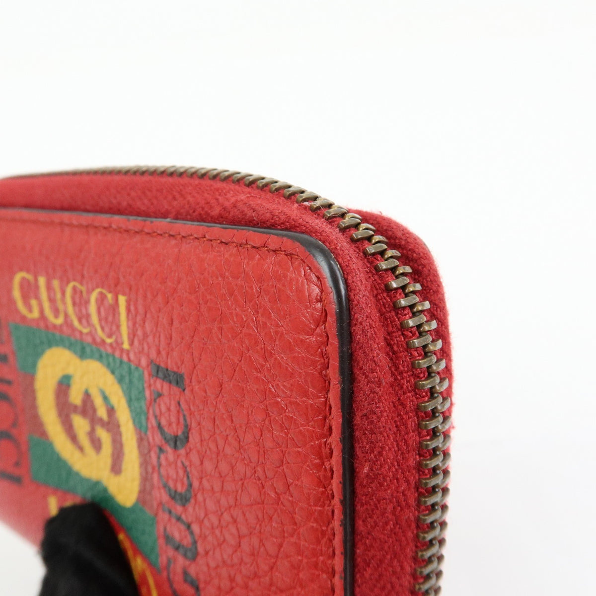 Gucci Logo Zip Card Case Printed Leather Red Leather Wallets Accessory (Pre-Owned)