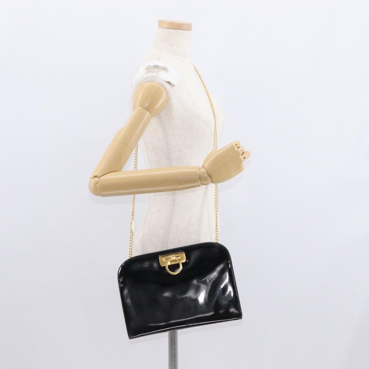Salvatore Ferragamo Vintage Gancini Chain Patent Leather Black Patent_Leather Shoulder Bag Bag (Pre-Owned)